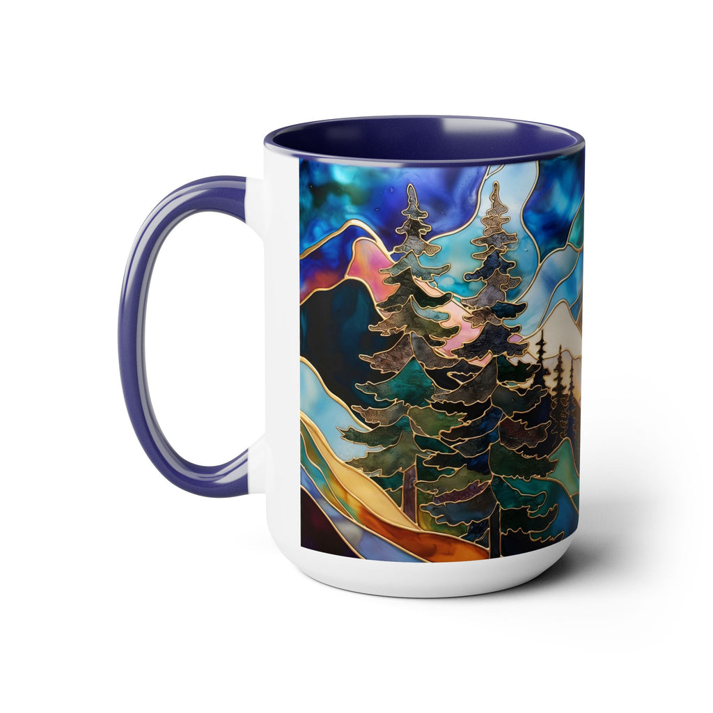 Stained Glass Style Mountain Mug, Forest Landscape Coffee Mug, Nature Lover Gift, Outdoor Adventure Mug, Fathers Day Gift 15oz