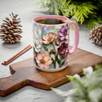 Stained Glass Style Floral Mug, 15 oz, Pink, Purple & Peach Wildflowers Cup