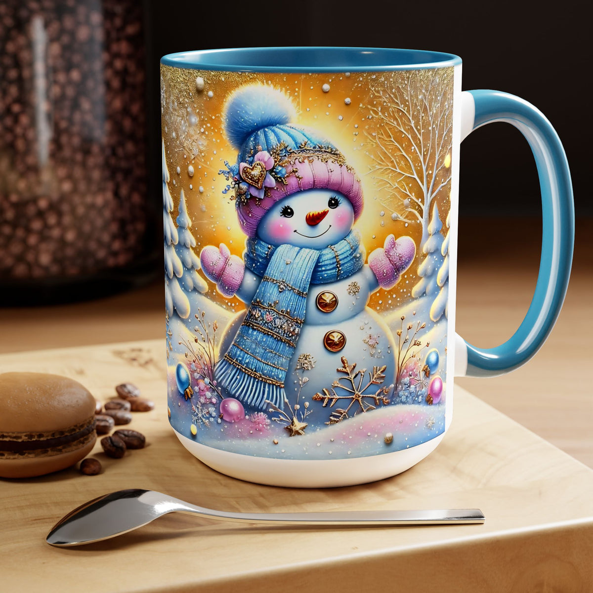 Pink Christmas Mug, Pastel Snowman Mug, Christmas Coffee Mug, Christmas Kitchen Decor Mug, Xmas Gifts, Elegant Coffee Mug, Winter Mug  5oz