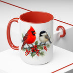 Cardinal Chickadee Mug, Birds on Snowy Branch Mug, Birds Retro Christmas Mug, Winter Mug, Christmas Kitchen Decor Mug, Birds Lover Mug 15oz