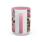 Stained Glass Style Floral Mug, 15 oz, Pink & Burgundy Flowers Floral Art Coffee Cup 15oz