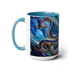 Blue Octopus Mug, Stained Glass Style | Ocean Art Coffee Cup, Beach Lover Cup 15oz