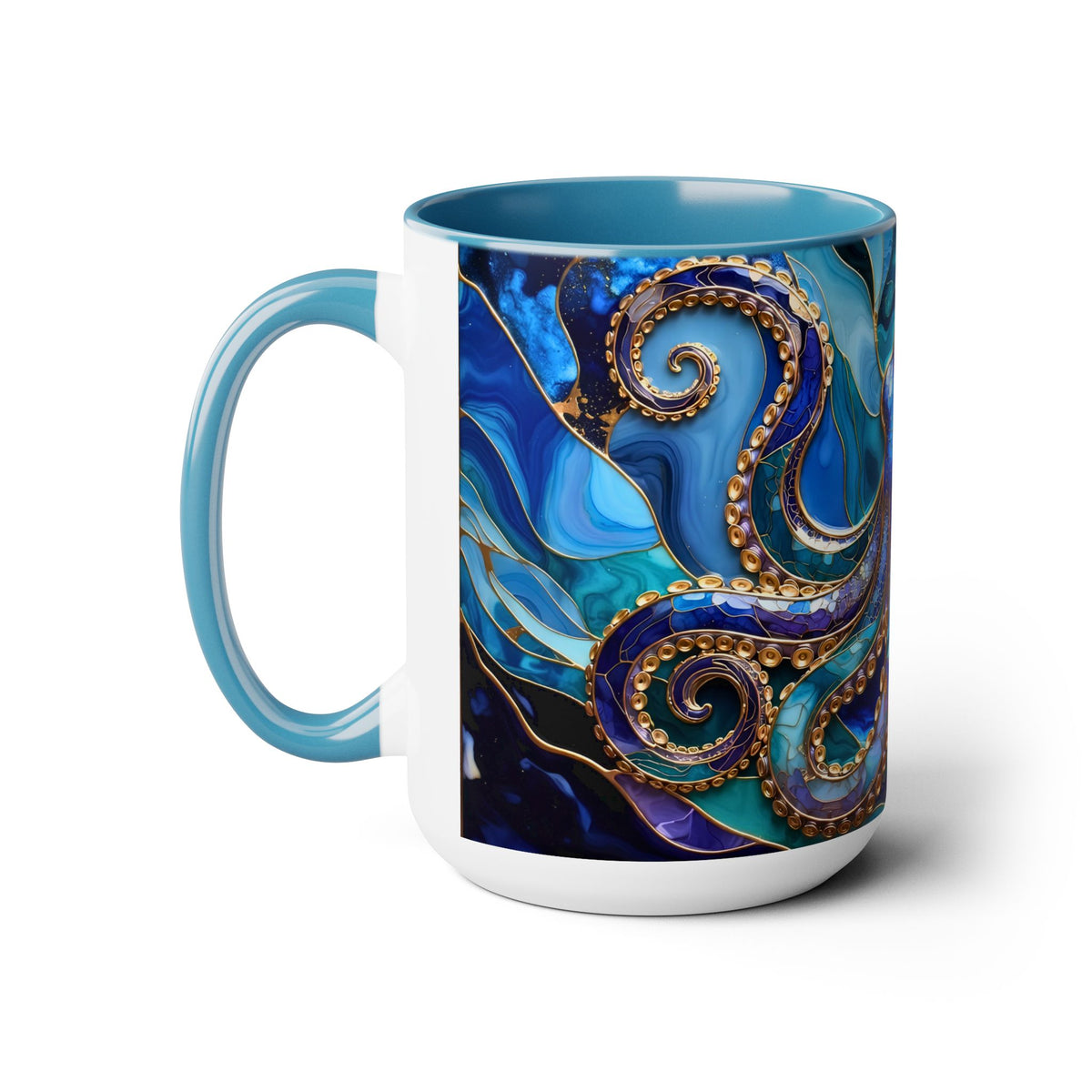 Blue Octopus Mug, Stained Glass Style | Ocean Art Coffee Cup, Beach Lover Cup 15oz