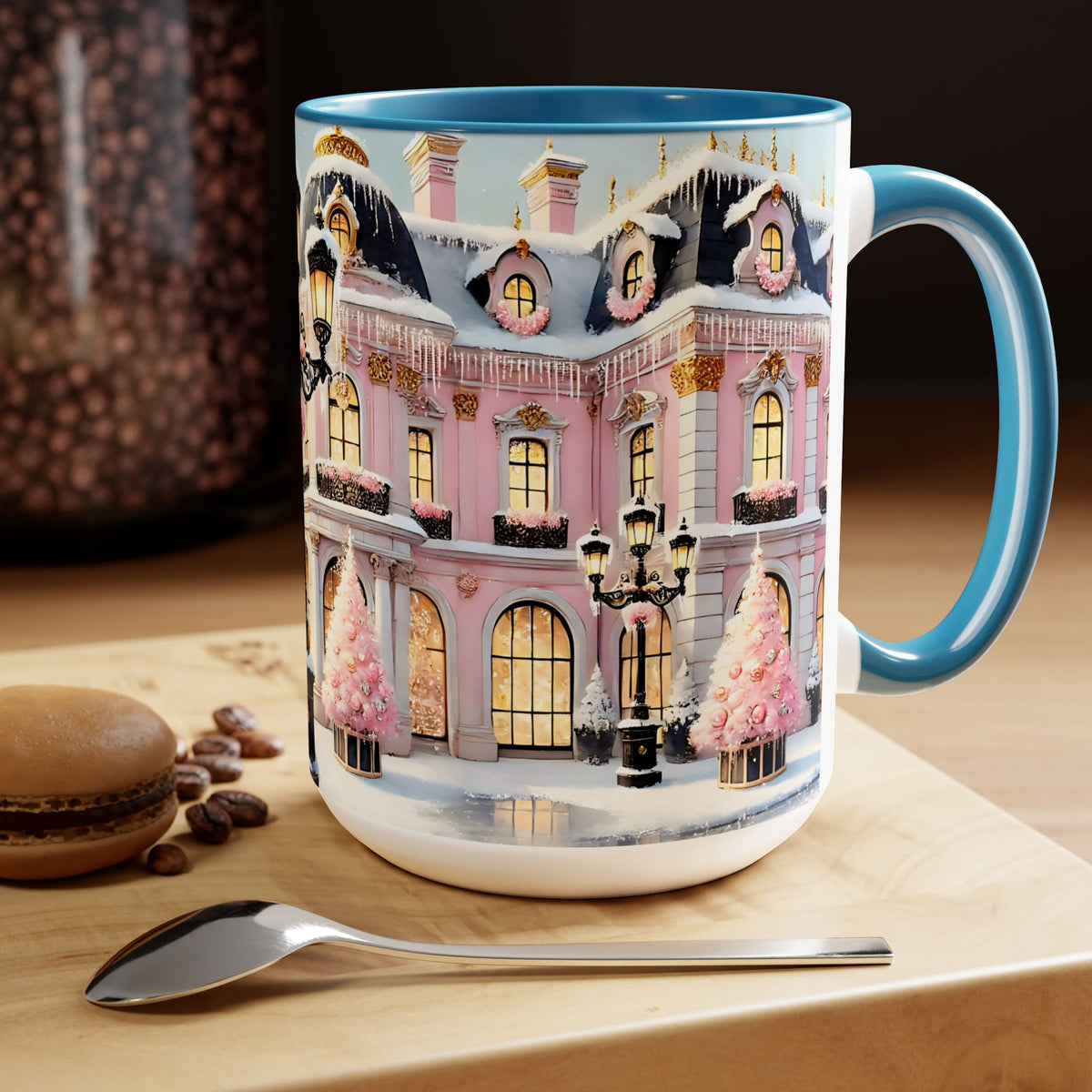 Pink Christmas Village Mug Christmas Movie Mug Christmas Coffee Mug Christmas Mug Aesthetic Mug Holiday Kitchen Decor Hot Coco Pink Mug 15oz