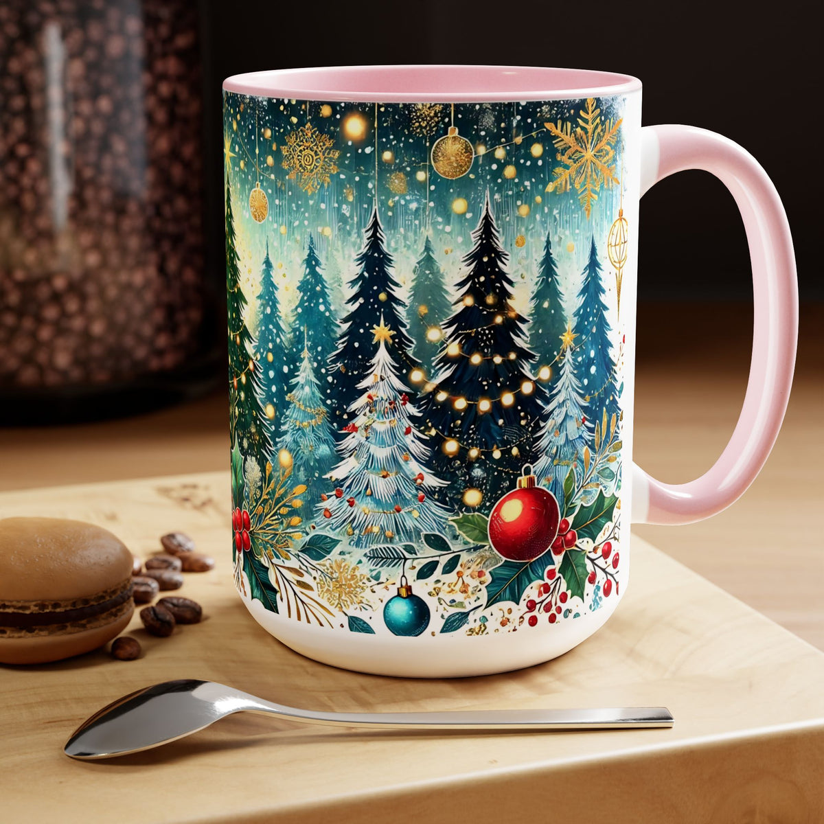 Christmas Mug, Festive Christmas Coffee Mug, Vintage Style Holiday Mug, Classic Christmas Tree Mug, Kitchen Decor Mug, Forest Mug 15oz
