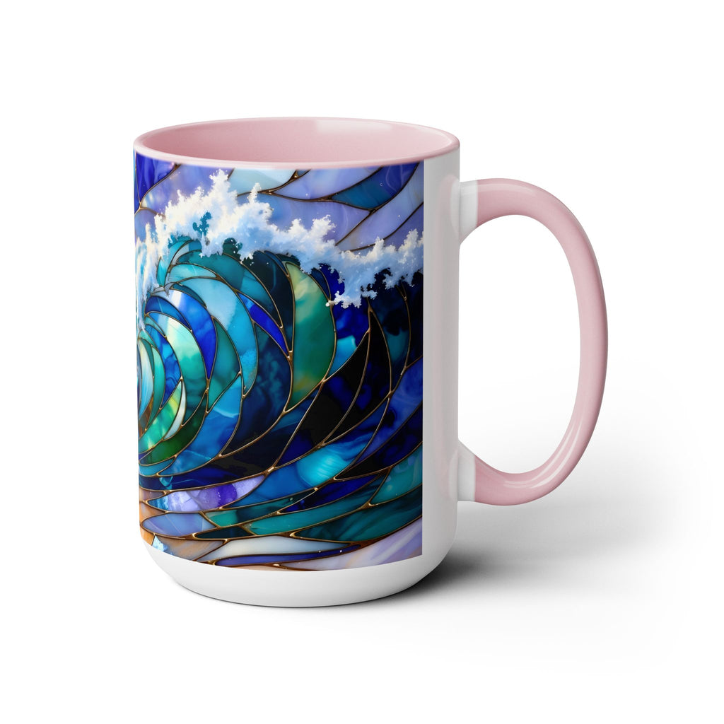 Stained Glass Style Ocean Wave Mug, Colorful Coastal Coffee Cup, Beach Sunrise Ceramic, Ocean Lover Gift Cup 15oz