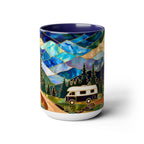 Stained Glass Style Mountain Camper Mug, Camping Coffee Cup, Outdoor Adventure Mug, Nature Lover Gift, Fathers Day Mug, Forest Landscape Cup