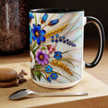Blue Wildflower Mug, Stained Glass Style Floral Coffee Cup 15oz