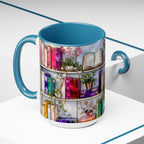 Stained Glass Style Bookshelf Mug, Colorful Floral Book Mug, Book Lover Gift. Elegant Reading Mug