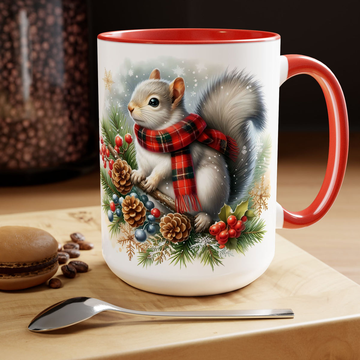 Squirrel Mug, Mug for Squirrell Lovers, Christmas Mug, Winter Ceramic Mug, Coffee Mug, Gift for Squirrell Lovers, Squirrell With Scarf  15oz