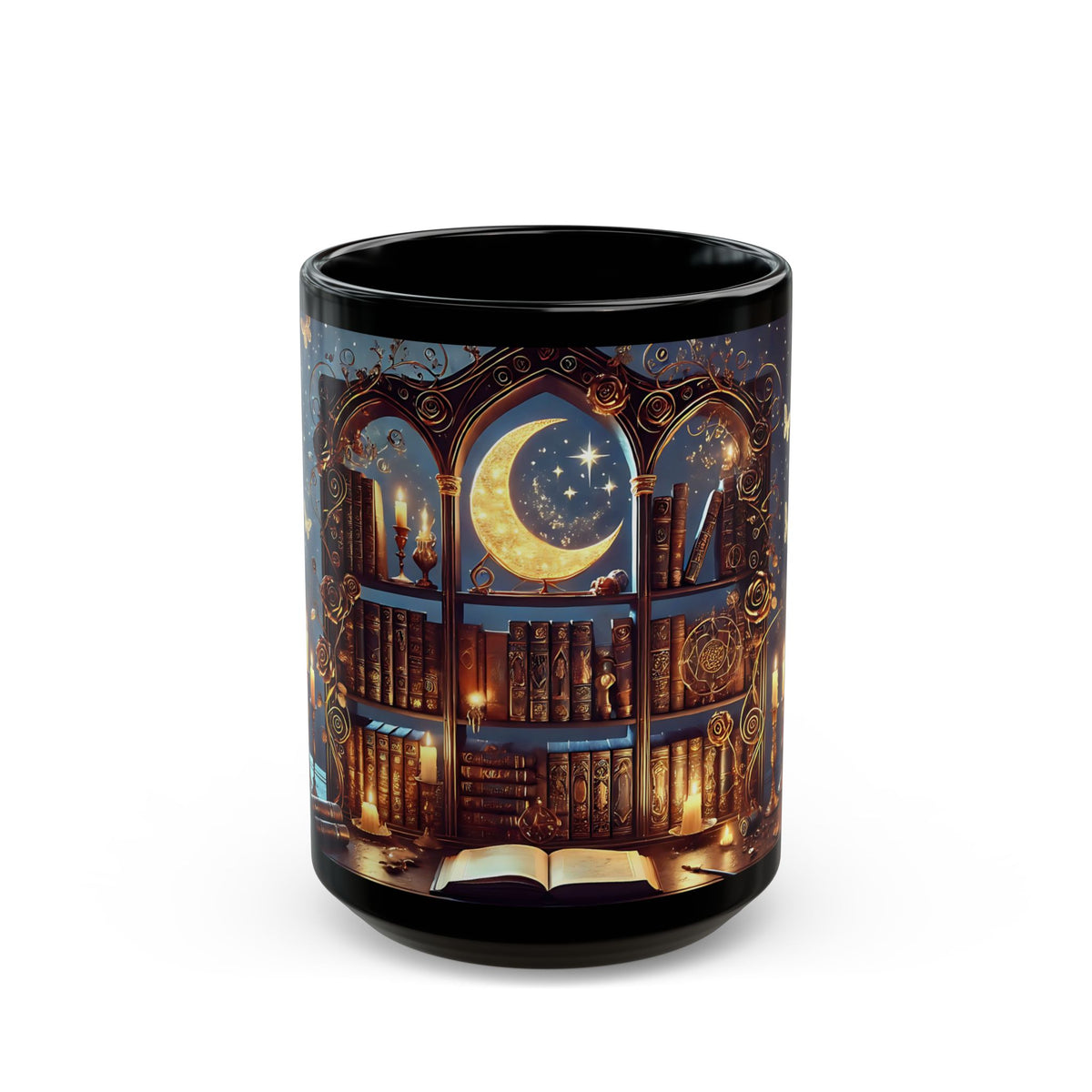Crescent Moon Gothic Book Lover Coffee Mug, Dark Academia Witchy Floral Gift, Reading Mug, Book Lover Gift, Bookish Fall, Ceramic Cup 15oz