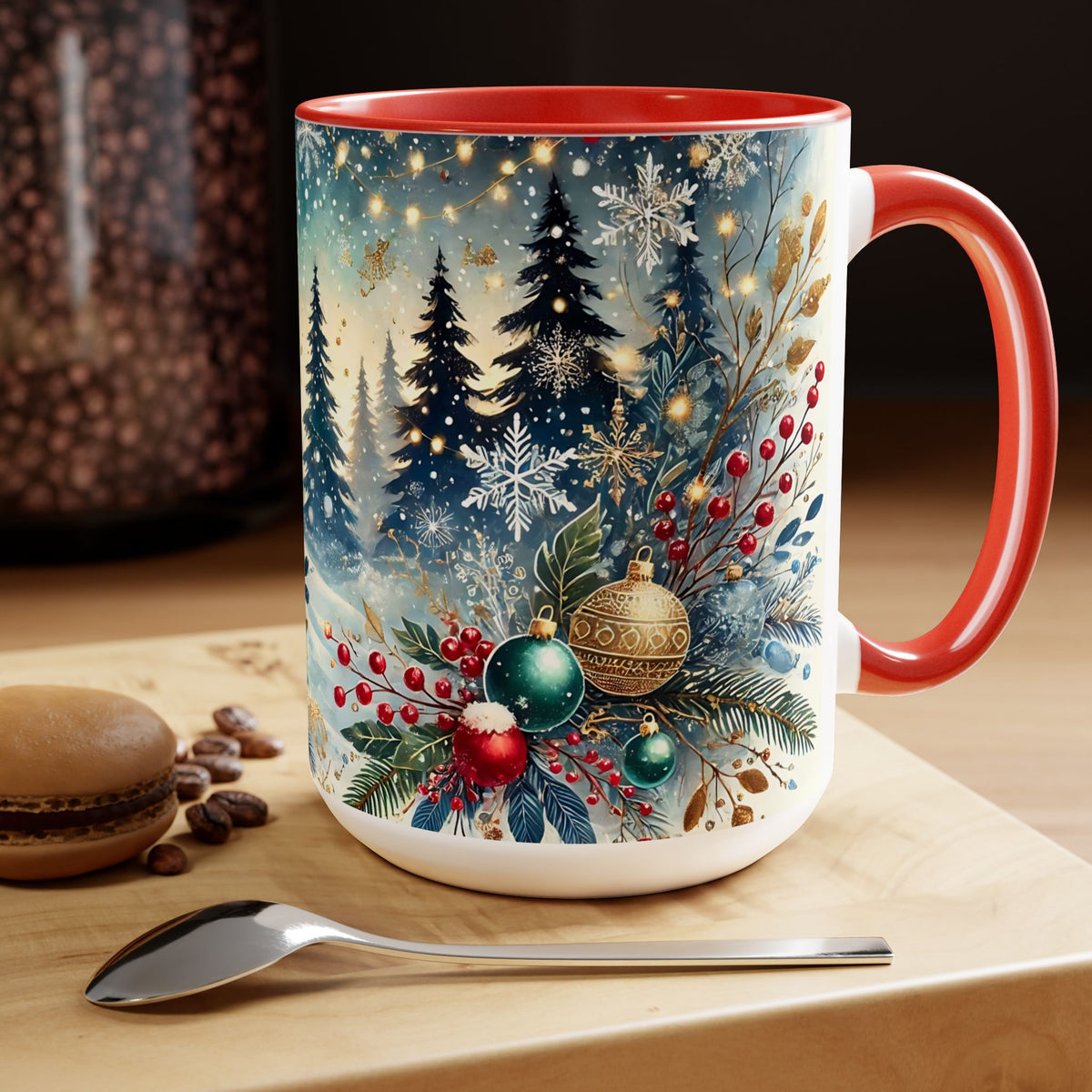 Festive Christmas Mug, Vintage Style Holiday Mug, Classic Christmas Tree Mug, Christmas Coffee Mug, Kitchen Decor Mug Forest Coffee Mug 15oz