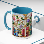 Floral Bookshelf Coffee Mug, Bookish Stained-Glass Style Mug, Book Lover Gift, Reading Mug for Women, Library Aesthetic Cup 15oz