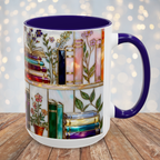 Floral Book Mug, Bookish Stained-Glass Style Mug, Book Lover Gift, Library Aesthetic Cup, Teacher Gift, Reading Mug 15oz
