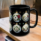 Christmas Mug, Christmas Ornaments Ceramic Mug, Holiday Coffee Cup, Festive Christmas Teacup, Winter Drinkware, Kitchen Decor Mug 15oz