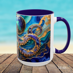 Blue Octopus Mug, Stained Glass Style | Ocean Art Coffee Cup, Beach Lover Cup 15oz