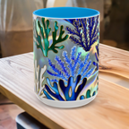 Coral Reef Mug, Stained Glass Style, Ocean Lover Gift Ocean Coffee Cup, Ocean Lover Cup 15oz