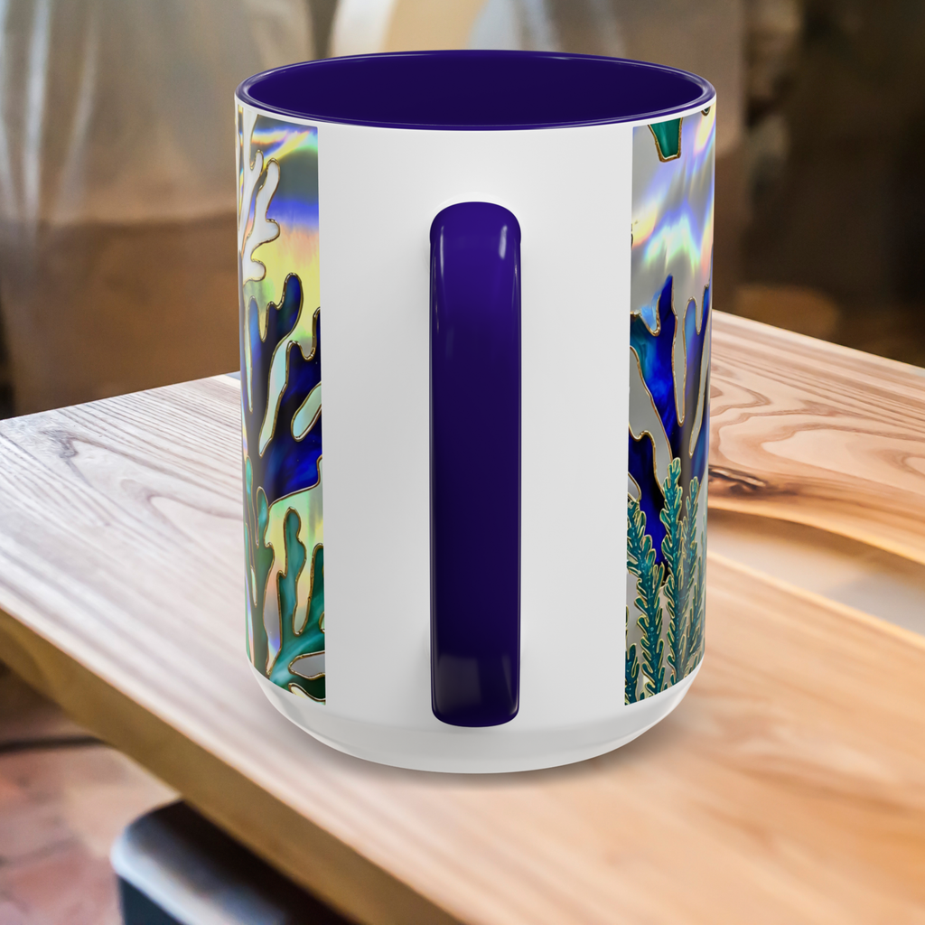 Coral Reef Mug, Stained Glass Style, Ocean Lover Gift Ocean Coffee Cup, Ocean Lover Cup 15oz
