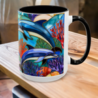 Dolphin Mug, Stained Glass Style Mug, Ocean Lover Gift, Ocean Lover Cup 15oz