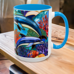 Dolphin Mug, Stained Glass Style Mug, Ocean Lover Gift, Ocean Lover Cup 15oz