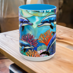 Dolphin Mug, Stained Glass Style Mug, Ocean Lover Gift, Ocean Lover Cup 15oz