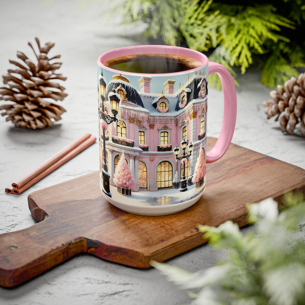 Pink Christmas Village Mug Christmas Movie Mug Christmas Coffee Mug Christmas Mug Aesthetic Mug Holiday Kitchen Decor Hot Coco Pink Mug 15oz