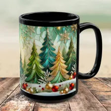 Christmas Mug, Retro Holiday Ceramic Mug, Christmas Coffee Mug, Kitchen Decor Mug 15oz