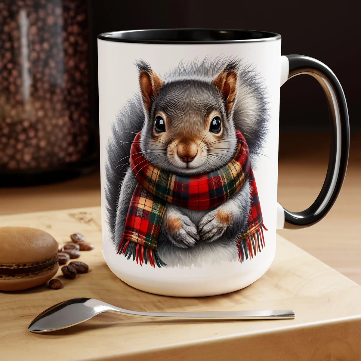 Squirrel Mug, Mug for Squirrell Lovers, Funny Coffee Mug, Gift for Squirrell Lovers, Squirrell With Scarf Mug, Christmas Mug Winter Mug 15oz