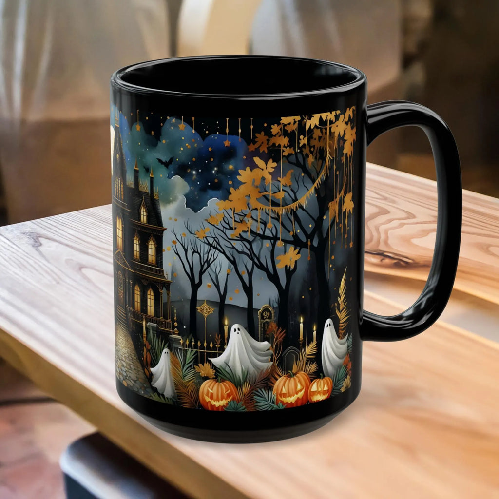 Halloween Haunted House Coffee Mug, Unique Halloween Gift, Spooky Witchy Cup, Halloween Cup, Vintage Style Halloween Mug, Ghost Mug 15oz