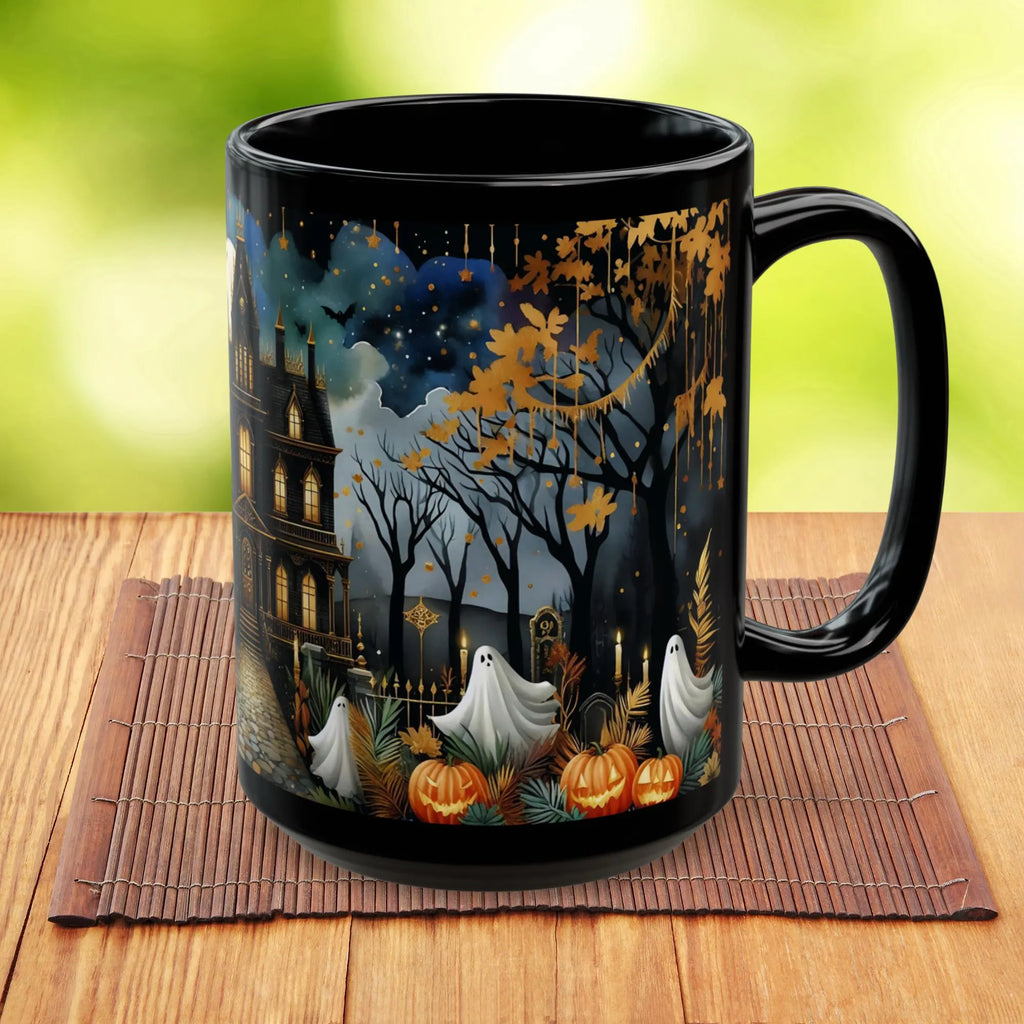 Halloween Haunted House Coffee Mug, Unique Halloween Gift, Spooky Witchy Cup, Halloween Cup, Vintage Style Halloween Mug, Ghost Mug 15oz