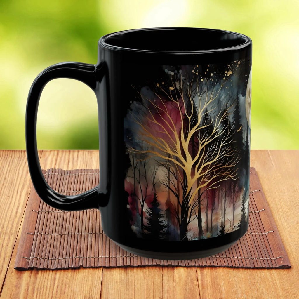 Witchy Moon Mug, Mystical Night Coffee Mug, Dark Forest Mug, Gothic Forest Dark Academia Mug, Mystical Forest Coffee Cup, Halloween Cup 15oz