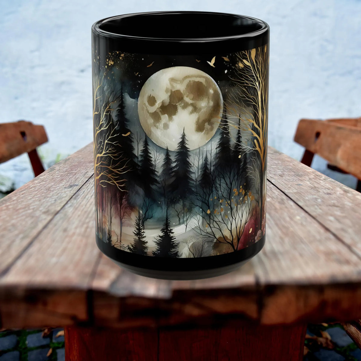 Witchy Moon Mug, Mystical Night Coffee Mug, Dark Forest Mug, Gothic Forest Dark Academia Mug, Mystical Forest Coffee Cup, Halloween Cup 15oz