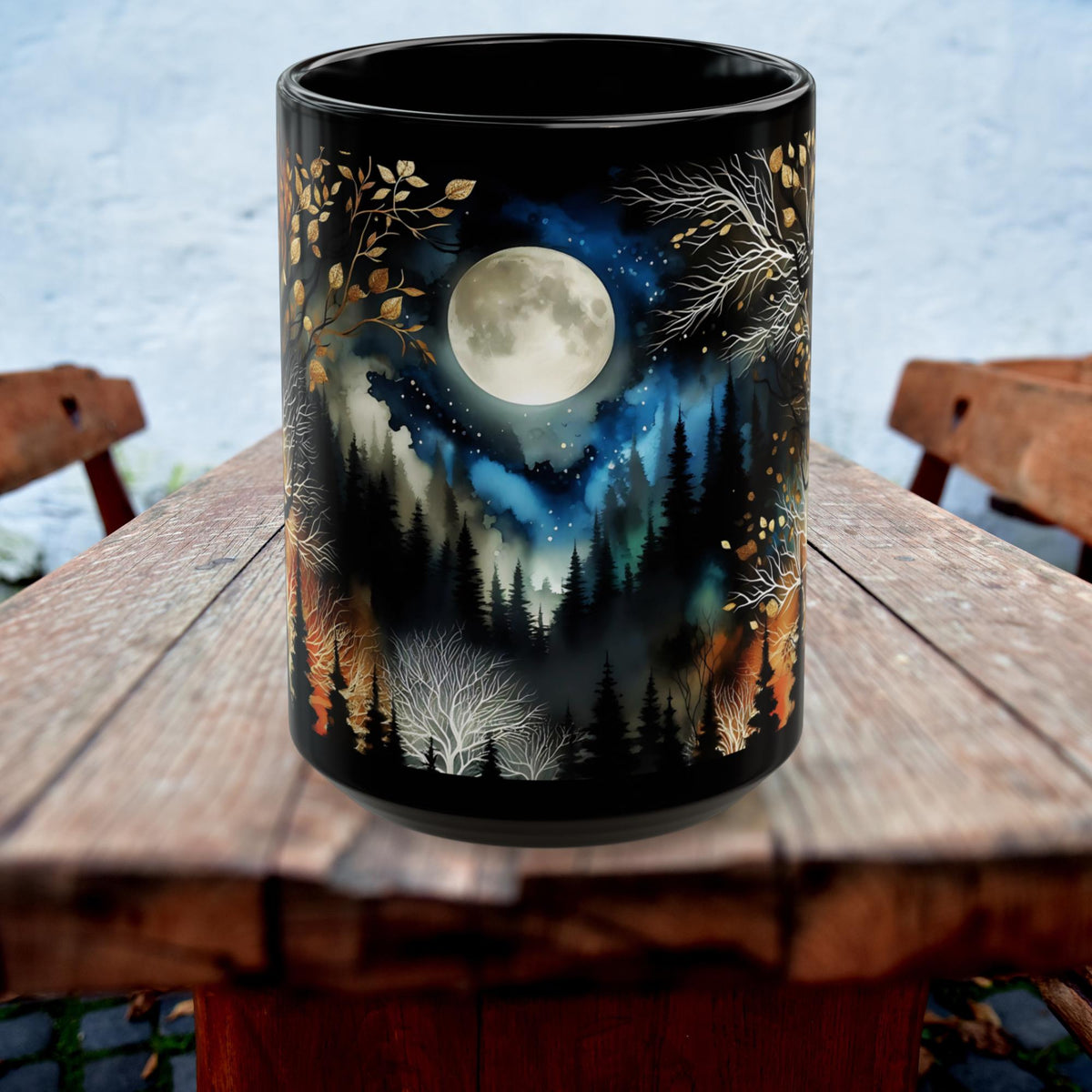 Witchy Moon Mug, Dark Forest Mug, Gothic Forest Dark Academia Mug, Mystical Night Coffee Mug, Mystical Forest Coffee Cup, Halloween Cup 15oz