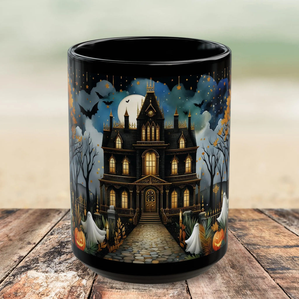 Halloween Haunted House Coffee Mug, Unique Halloween Gift, Spooky Witchy Cup, Halloween Cup, Vintage Style Halloween Mug, Ghost Mug 15oz