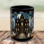 Halloween Haunted House Coffee Mug, Unique Halloween Gift, Spooky Witchy Cup, Halloween Cup, Vintage Style Halloween Mug, Ghost Mug 15oz