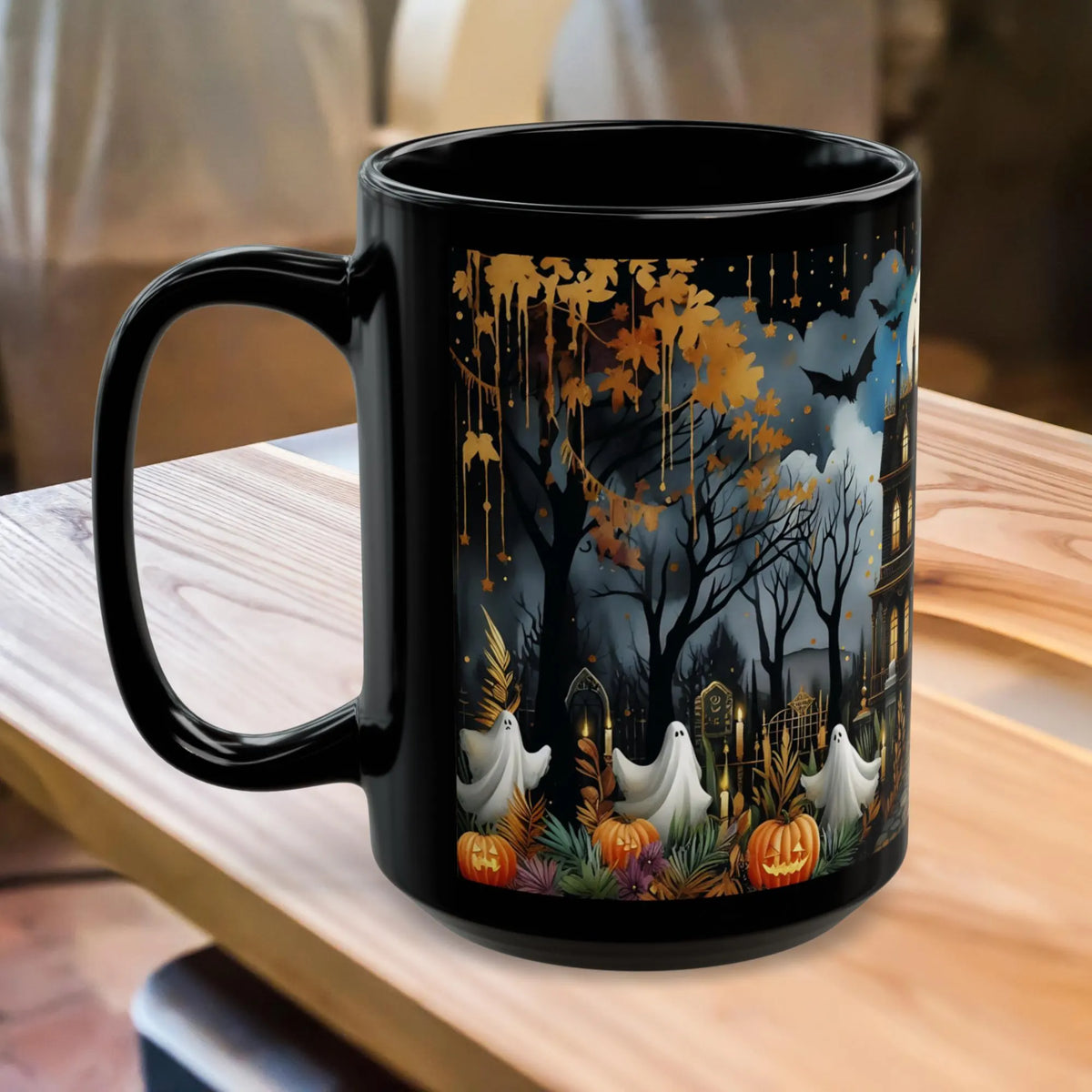 Halloween Haunted House Coffee Mug, Unique Halloween Gift, Spooky Witchy Cup, Halloween Cup, Vintage Style Halloween Mug, Ghost Mug 15oz