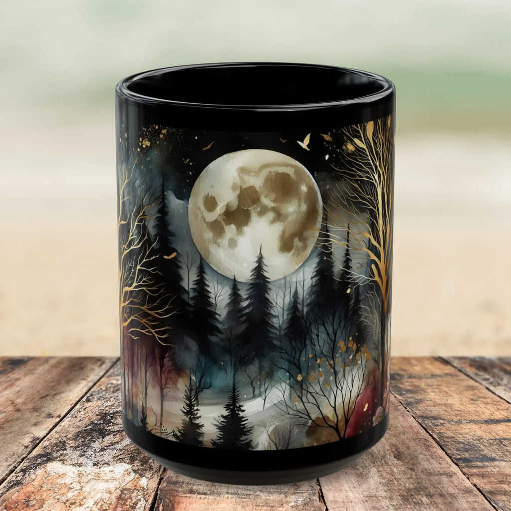 Witchy Moon Mug, Mystical Night Coffee Mug, Dark Forest Mug, Gothic Forest Dark Academia Mug, Mystical Forest Coffee Cup, Halloween Cup 15oz