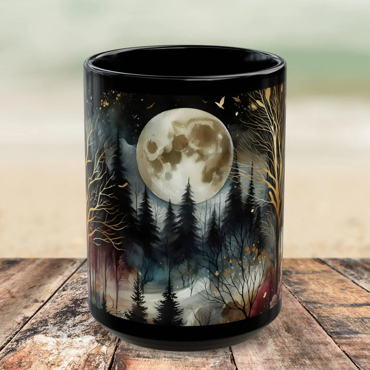 Witchy Moon Mug, Mystical Night Coffee Mug, Dark Forest Mug, Gothic Forest Dark Academia Mug, Mystical Forest Coffee Cup, Halloween Cup 15oz