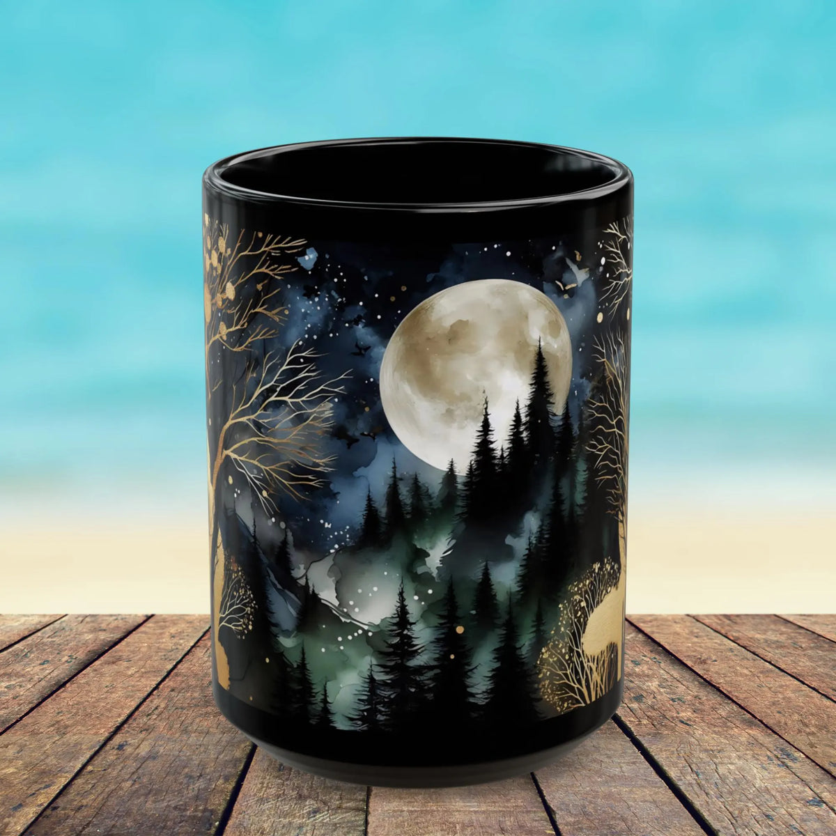 Dark Forest Mug, Mystical Night Coffee Mug, Witchy Moon Mug, Gothic Forest Dark Academia Mug, Mystical Forest Coffee Cup, Halloween Cup 15oz
