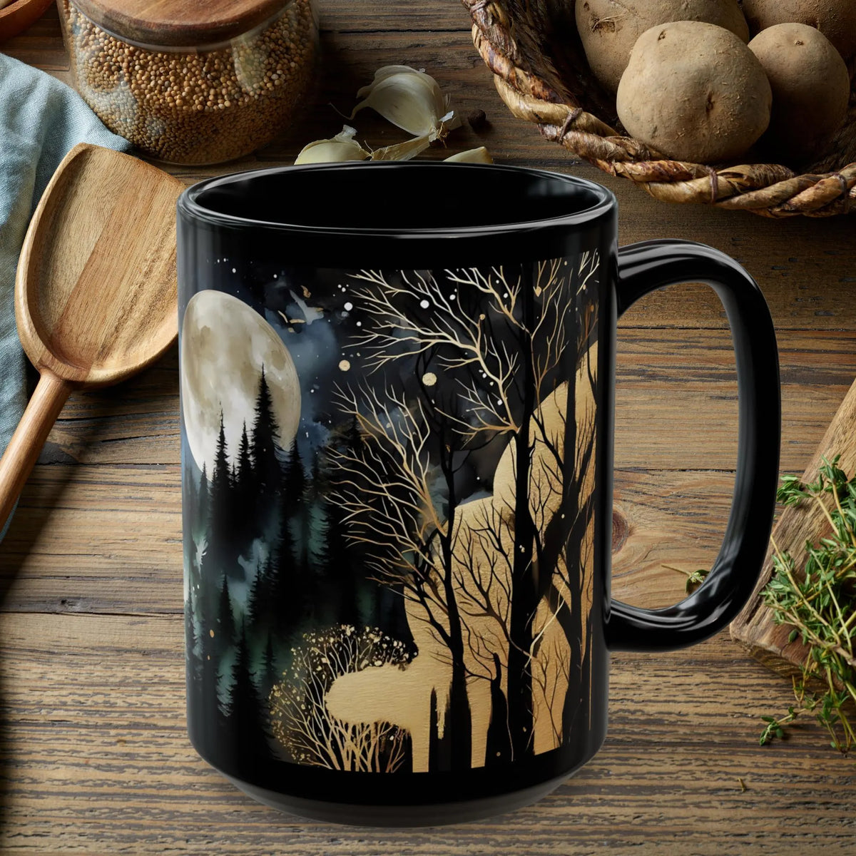 Dark Forest Mug, Mystical Night Coffee Mug, Witchy Moon Mug, Gothic Forest Dark Academia Mug, Mystical Forest Coffee Cup, Halloween Cup 15oz