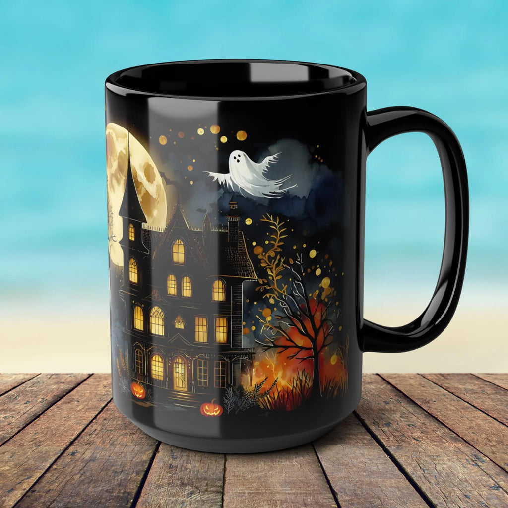 Halloween Mug, Halloween Haunted House Coffee Mug, Unique Halloween Gift, Witchy Halloween Cup, Vintage Style Halloween Mug, Ghost Mug 15oz