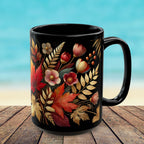 Fall Coffee Mug, Country Fall Autumn Mug, Maple Leaf Mug Pressed Flowers Leaves Style Mug Fall Colors Autumn Lover Gift Rustic Fall Mug 15oz