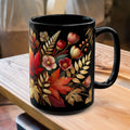 Fall Coffee Mug, Country Fall Autumn Mug, Maple Leaf Mug Pressed Flowers Leaves Style Mug Fall Colors Autumn Lover Gift Rustic Fall Mug 15oz