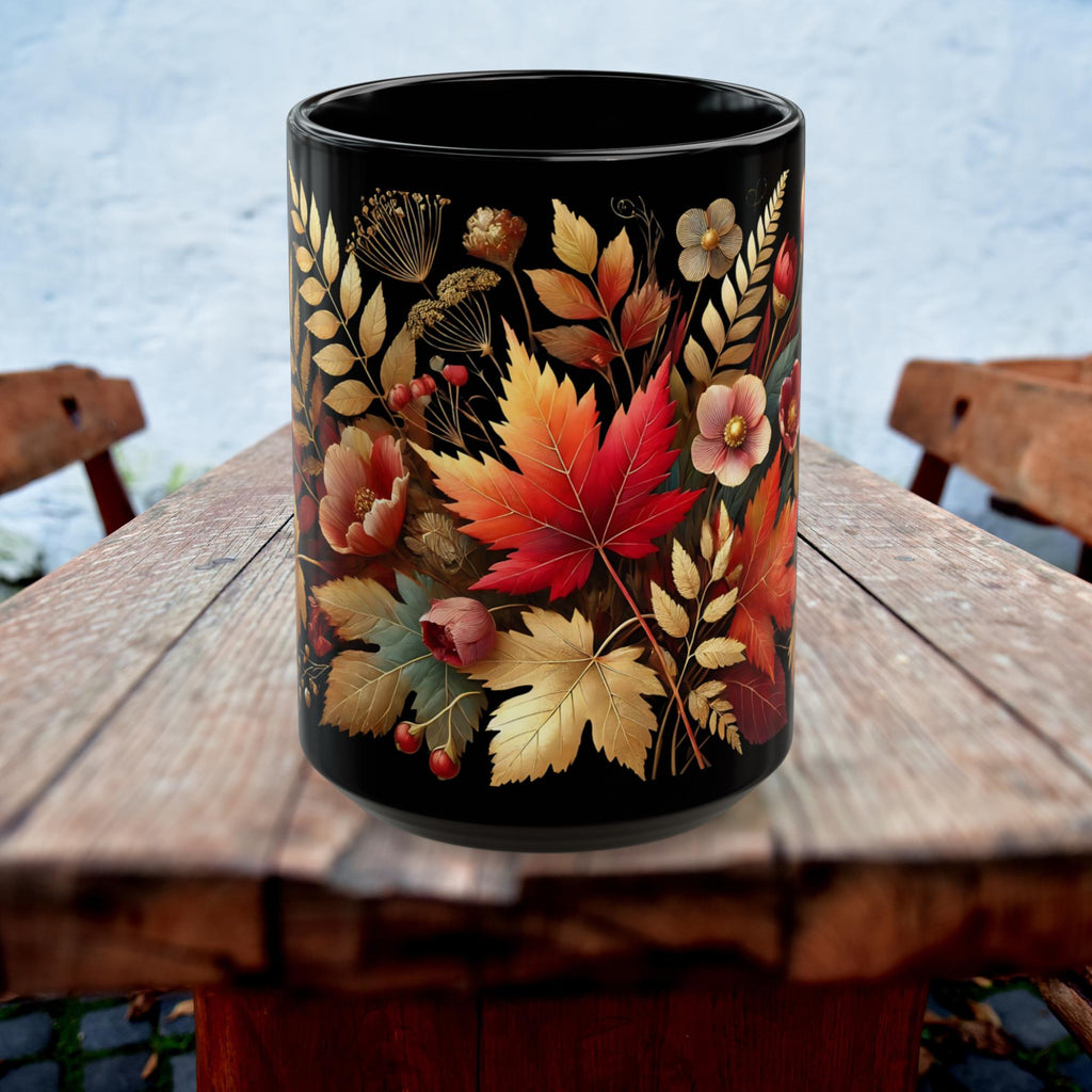 Fall Coffee Mug, Country Fall Autumn Mug, Maple Leaf Mug Pressed Flowers Leaves Style Mug Fall Colors Autumn Lover Gift Rustic Fall Mug 15oz