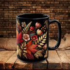 Fall Coffee Mug, Country Fall Autumn Mug, Maple Leaf Mug Pressed Flowers Leaves Style Mug Fall Colors Autumn Lover Gift Rustic Fall Mug 15oz