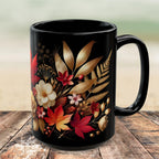 Fall Coffee Mug, Country Fall Autumn Mug, Maple Leaf Mug Pressed Flowers Leaves Style Mug Fall Colors Autumn Lover Gift Rustic Fall Mug 15oz