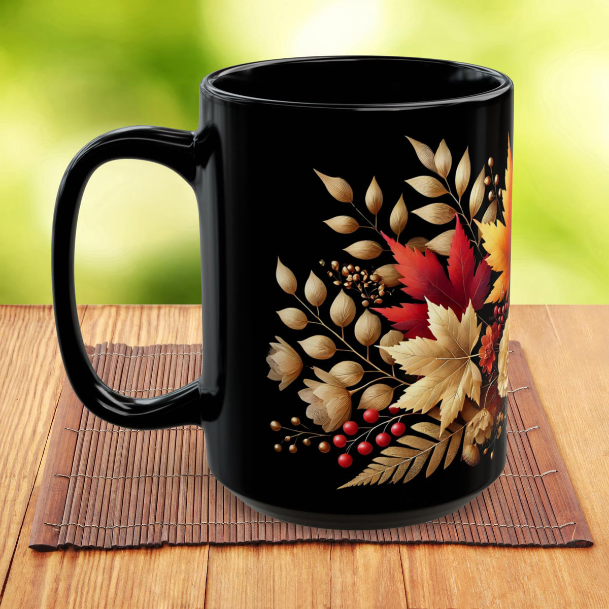 Fall Coffee Mug, Country Fall Autumn Mug, Maple Leaf Mug Pressed Flowers Leaves Style Mug Fall Colors Autumn Lover Gift Rustic Fall Mug 15oz