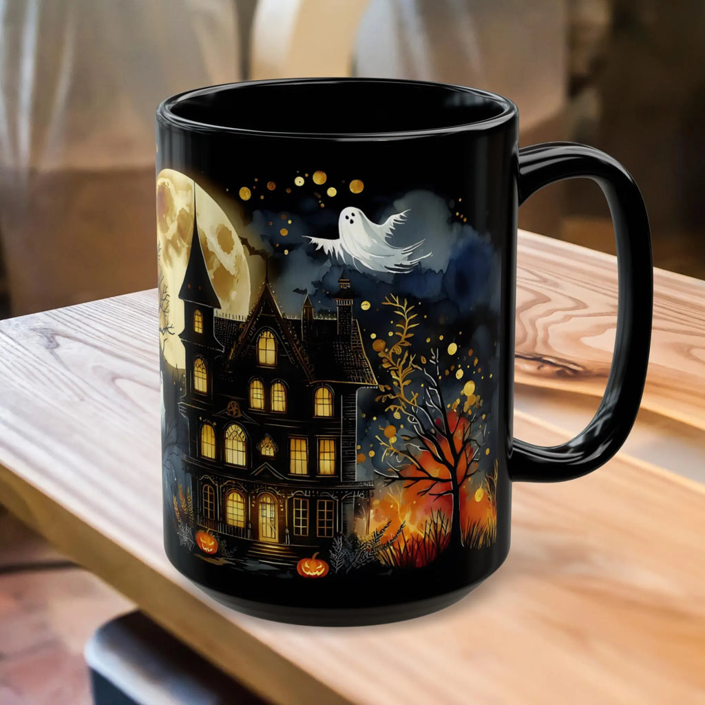 Halloween Mug, Halloween Haunted House Coffee Mug, Unique Halloween Gift, Witchy Halloween Cup, Vintage Style Halloween Mug, Ghost Mug 15oz