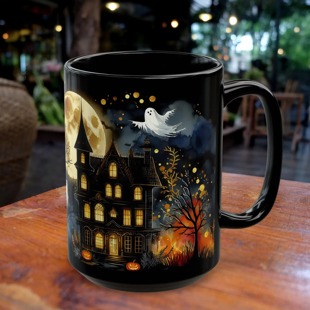 Halloween Mug, Halloween Haunted House Coffee Mug, Unique Halloween Gift, Witchy Halloween Cup, Vintage Style Halloween Mug, Ghost Mug 15oz