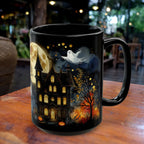 Halloween Mug, Halloween Haunted House Coffee Mug, Unique Halloween Gift, Witchy Halloween Cup, Vintage Style Halloween Mug, Ghost Mug 15oz